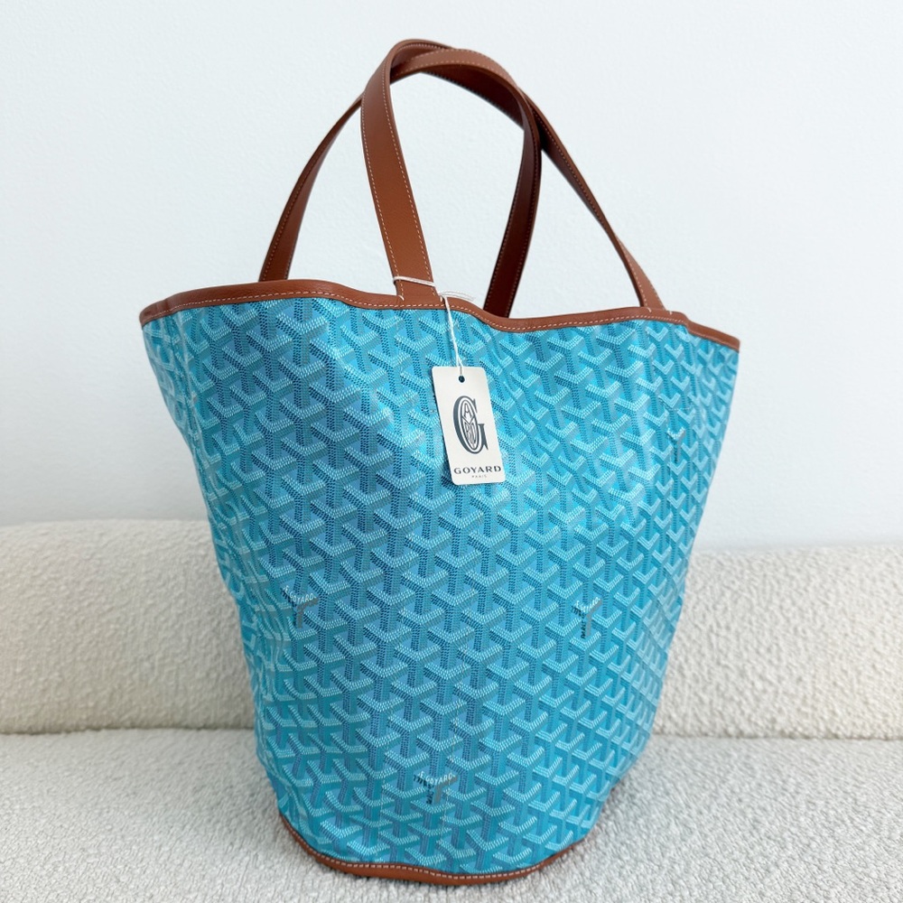 Goyard Belharra Shoulder Tote Bag in Reversible Turquoise & Tan - Picture 15 of 16